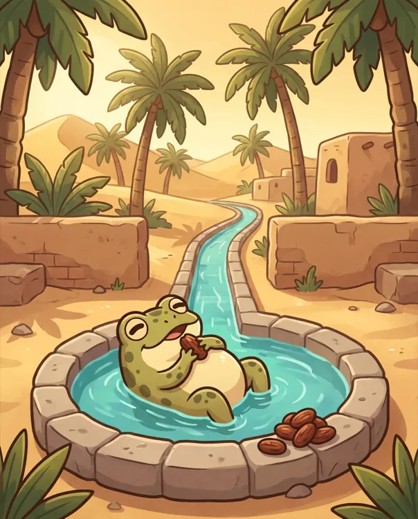 Dafdoof floats in his own pool, eating dates